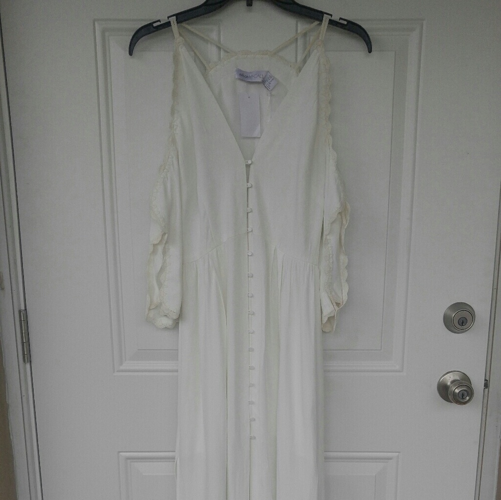 Button up cold shoulder dress